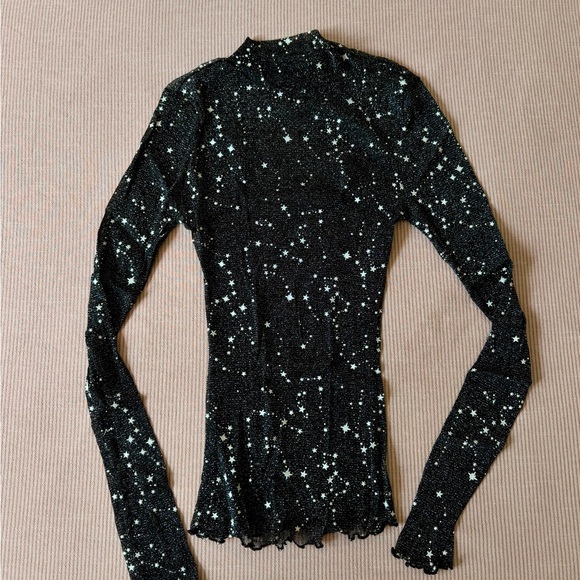 Tops - Black Mesh Star Print Top